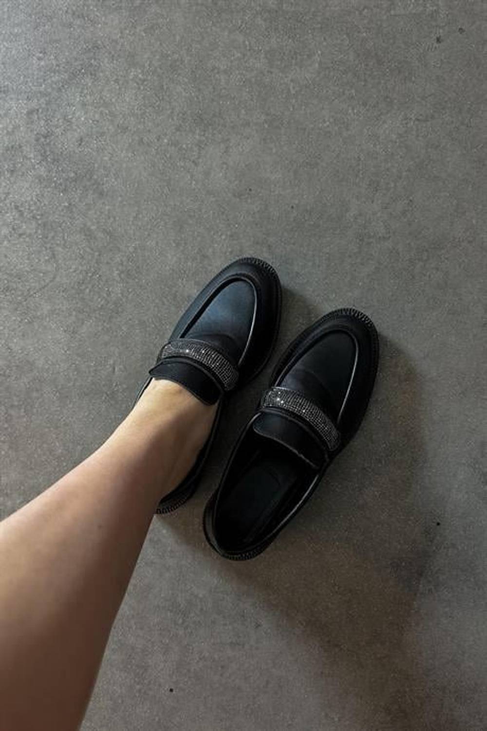 Markano Pensa Sıyah Cılt Taşlı Kadın Loafer Ayakkabı