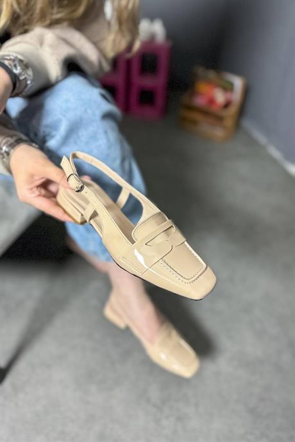 Markano Beige Patent Leather Women's Ballerina Flats in Sizes 36 to 40