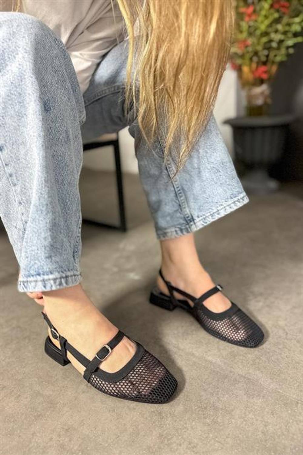 Женские балетки Markano в черном цвете с сетчатыми вставками, размеры 36-41