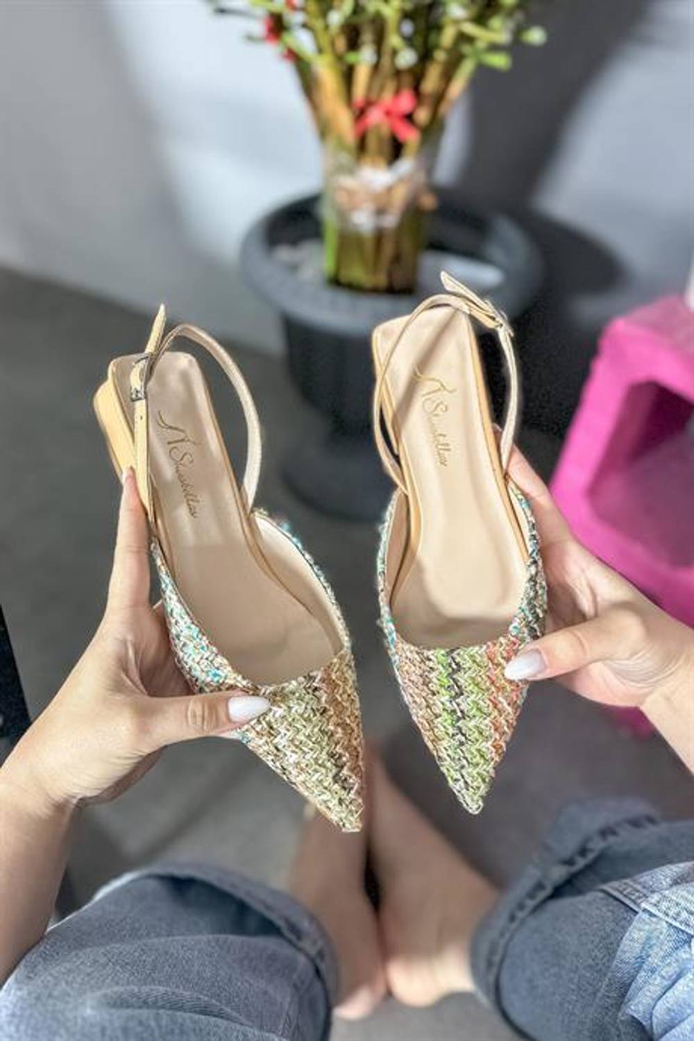 Markano Beige Detailed Women's Flats in Various Sizes 36-40