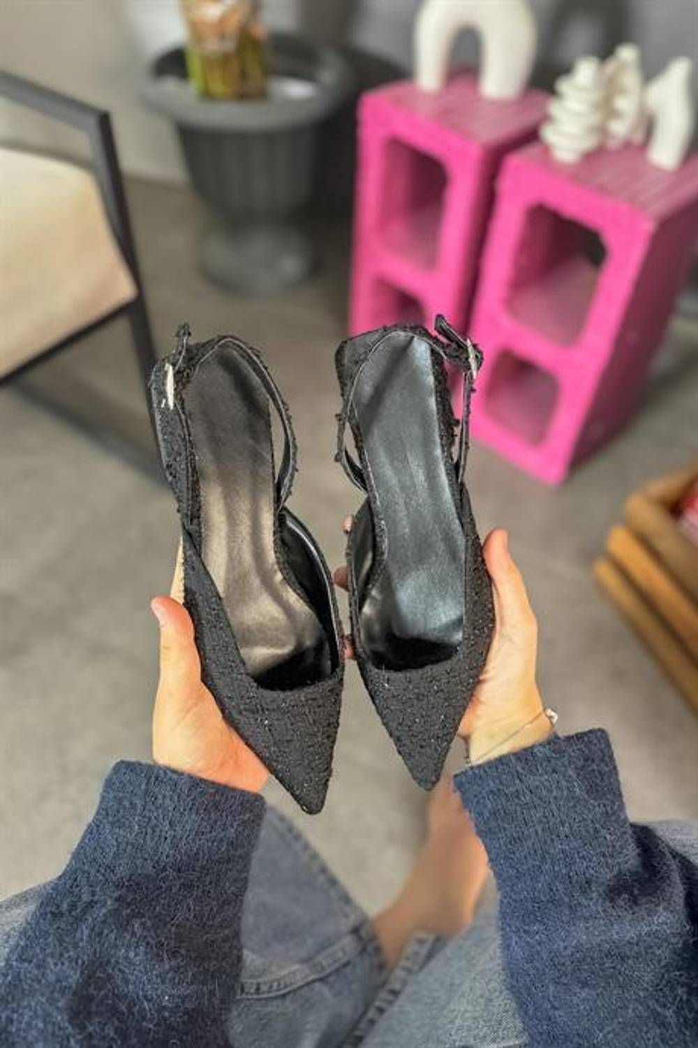 Женские балетки Markano Nava черные с деталью твида, размеры 36-40