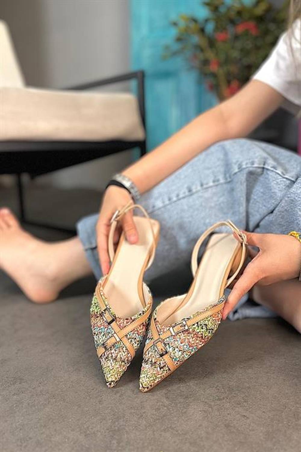 Markano Miay Colorful Woven Two-Belt Women's Flat Shoes