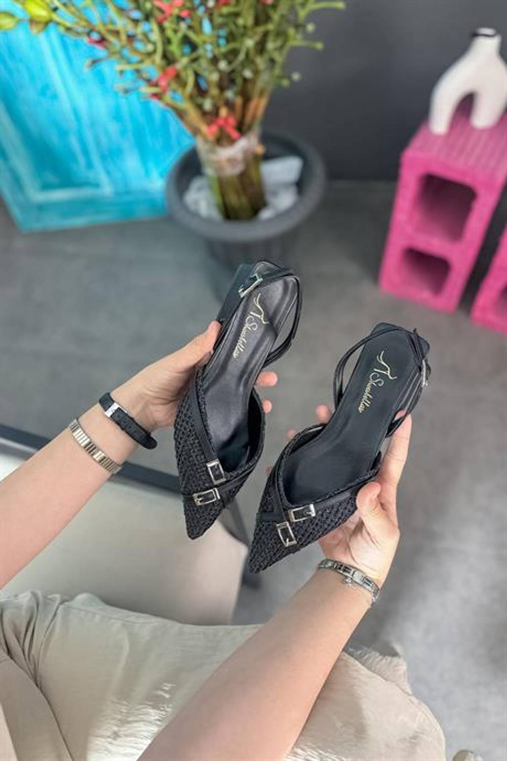 Жіночі балетки Markano Miay чорні з корзинки, два ремінця, розміри 36-40