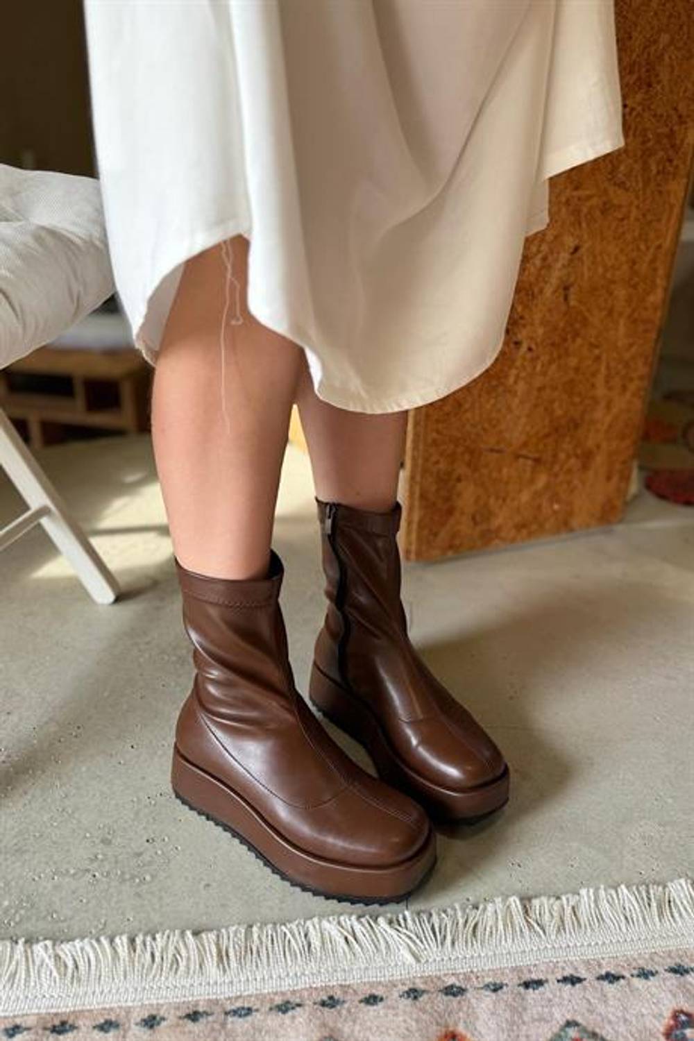 Markano Drok Acı Kahve Cilt Steç Fermuar Detaylı Kadın Bot