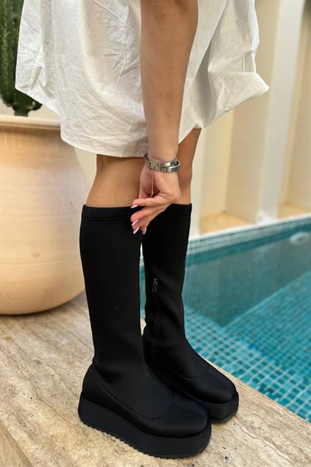 Markano Dunca Siyah Dalgıç Streç Fermuar Detaylı Kadın Çizme