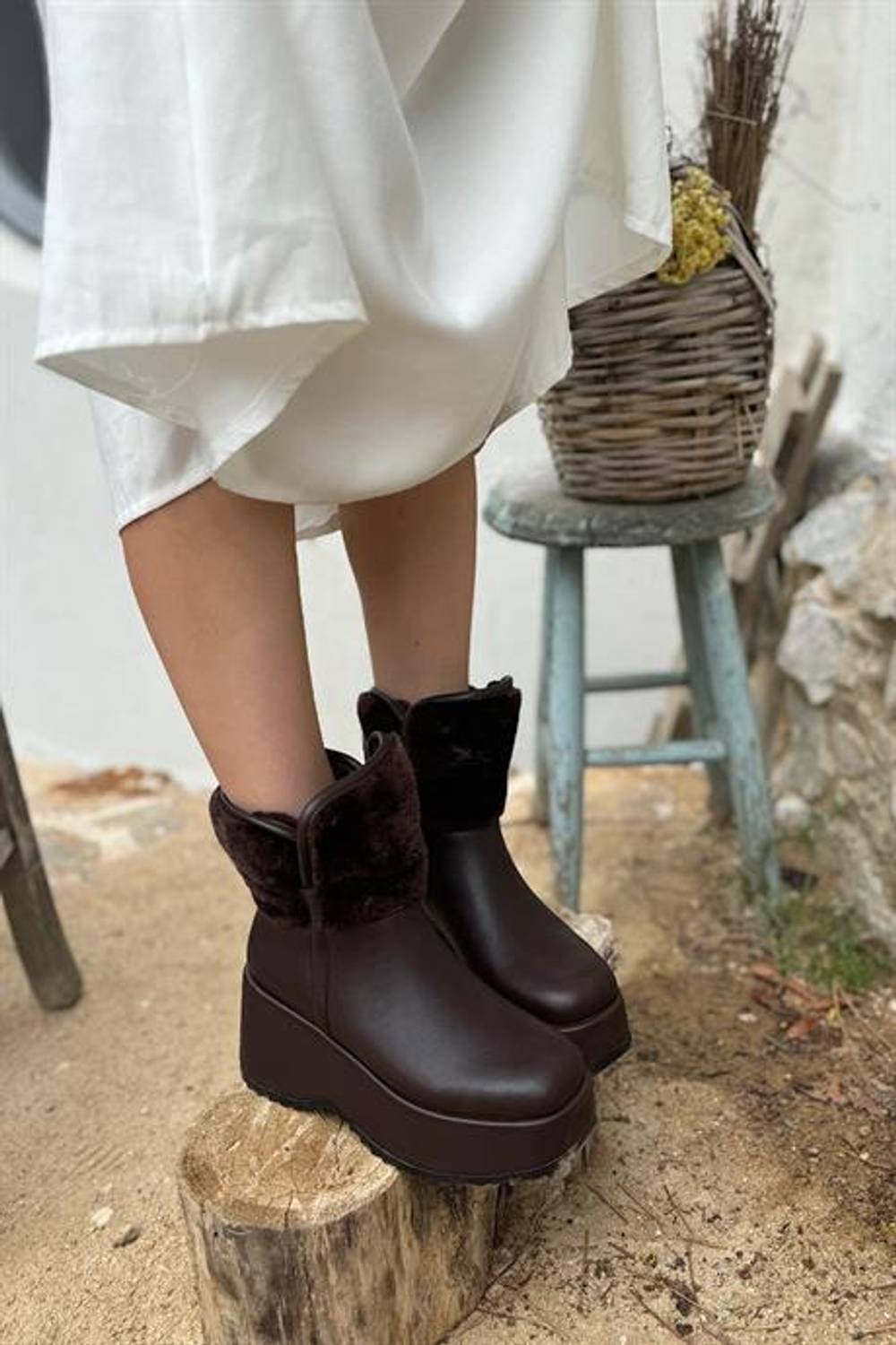 Markano Eias Acı Kahve Pofuduk Kürk DetaylI Kadın Bot