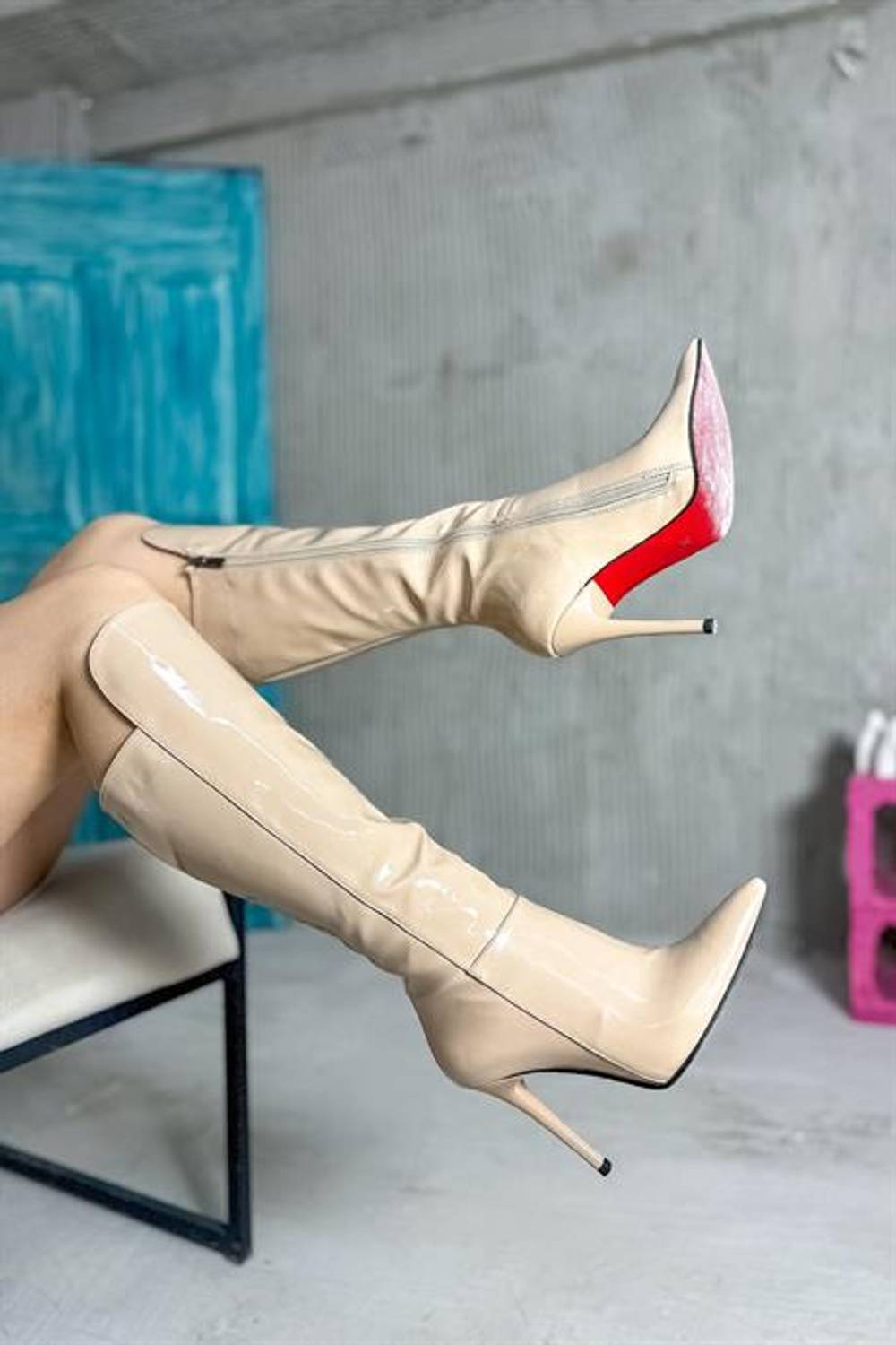 Markano Beige Bej Rugan Kadın Topuklu Çizme