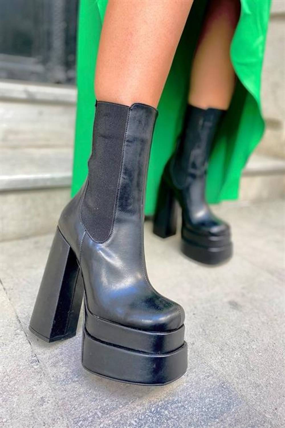 Markano Regina Siyah Lastikli Platform Topuklu Bot