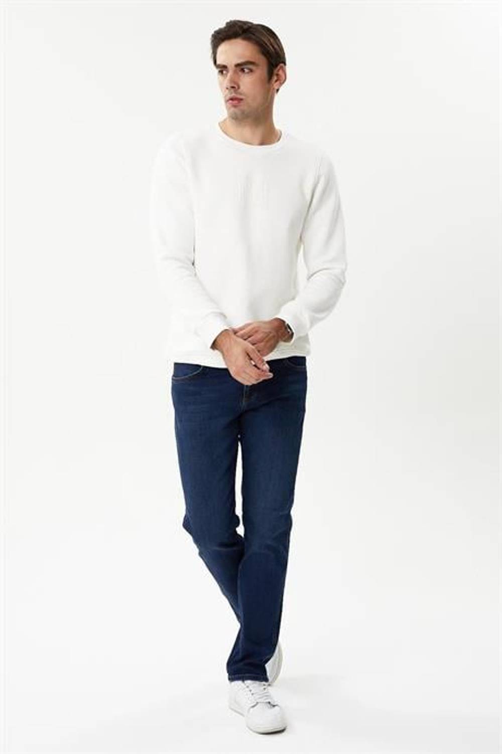 Markano Men's Dark Blue Pants in Cotton-Elastane Blend, Available Sizes 30-42