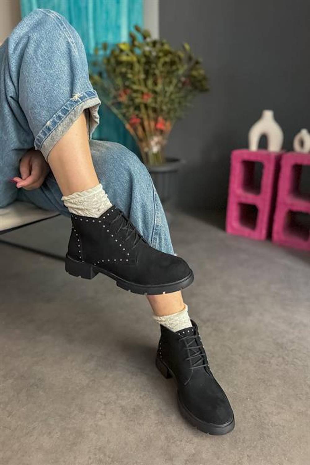 Markano Meando Siyah Süet Tasarım Kadın Bot