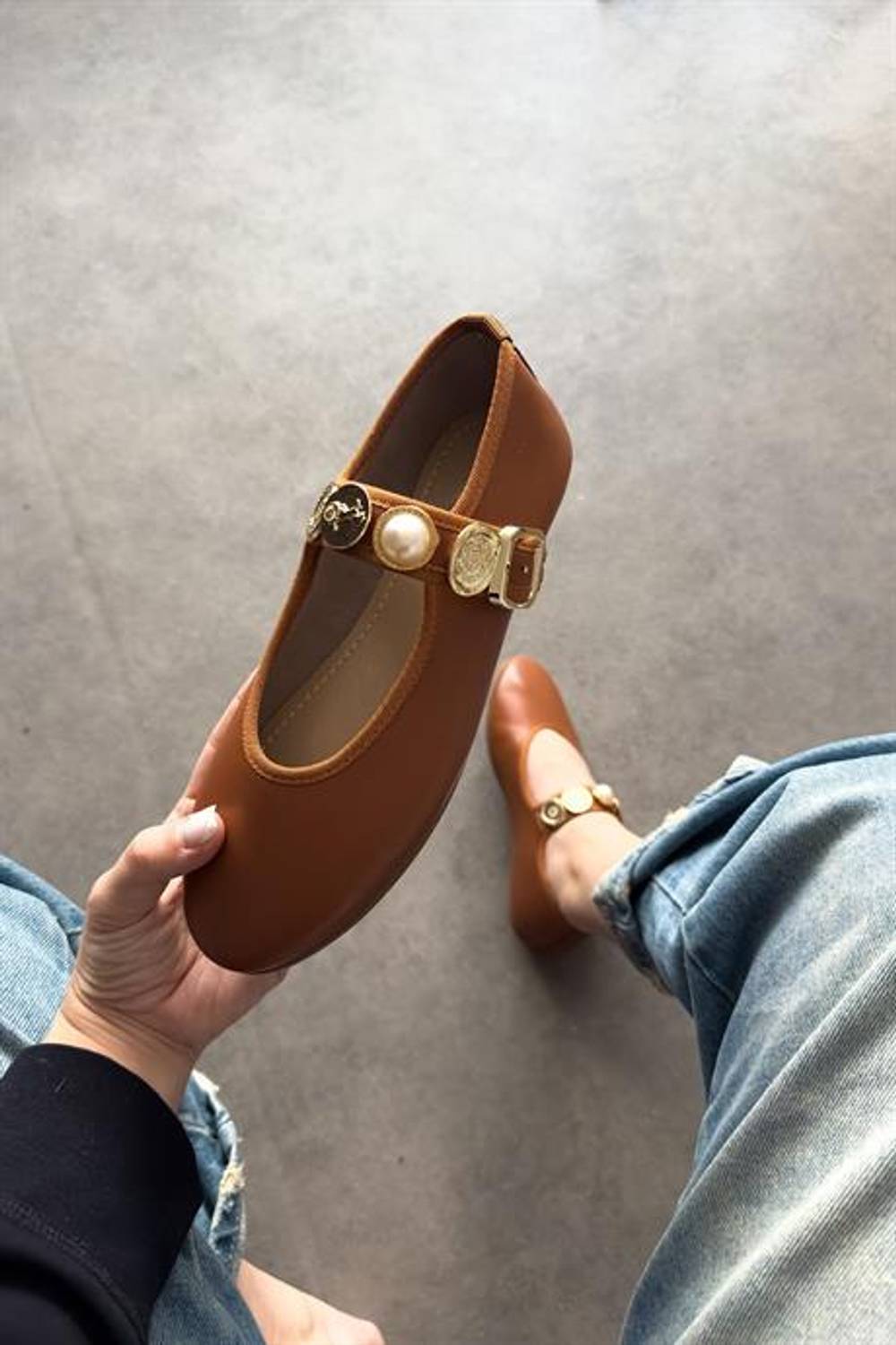 Markano Beef Taba Cilt Gold Toka Detaylı Kadın Babet