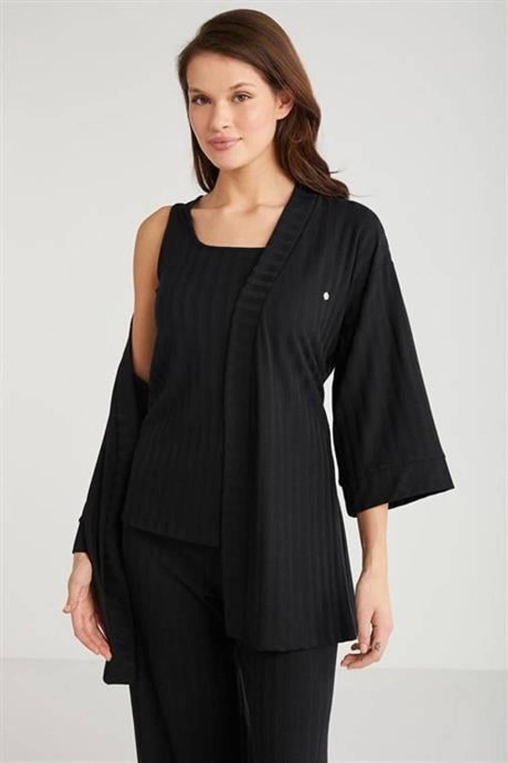 Markano 3'lü Kısa Kol Sabahlık Pijama Takımı