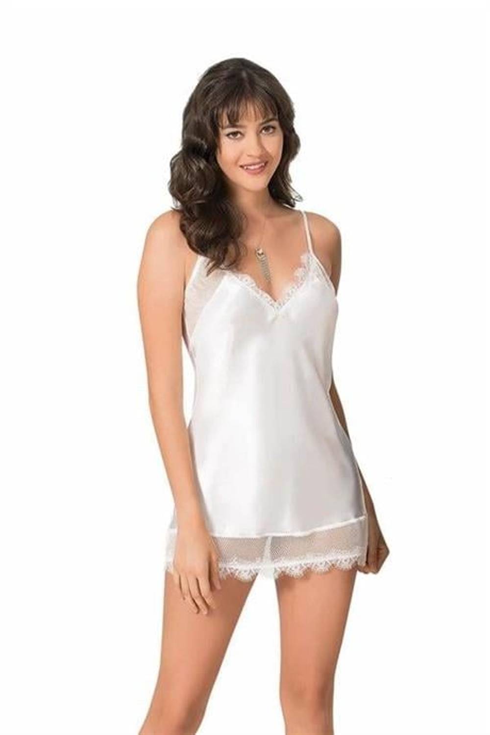 Markano  Ekru Kısa Saten Gecelik