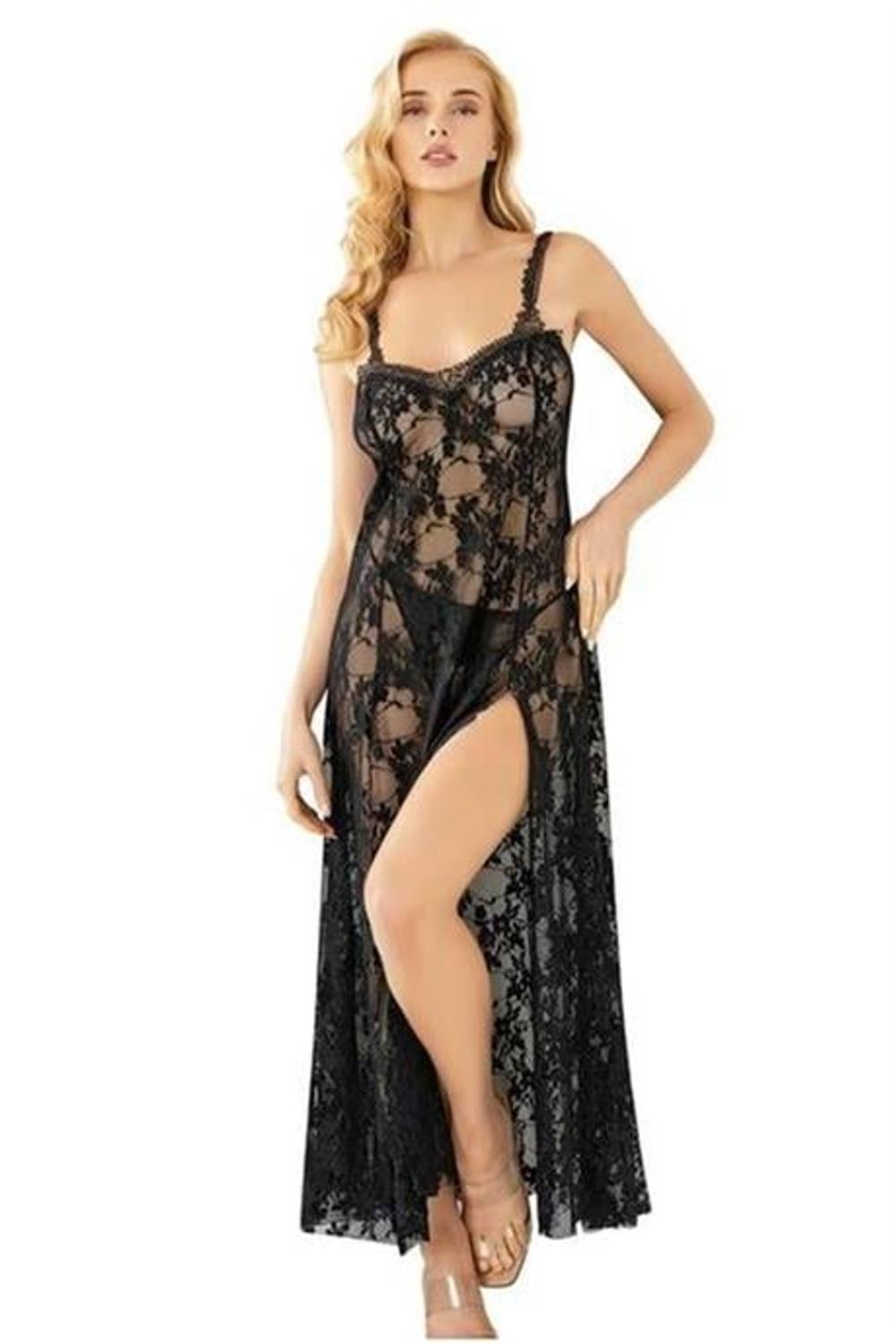 Сексуальна коротка нічна сорочка Markano з чорного тюлю, 100% безпечна для здоров'я, 2 предмета в комплекті, розмір S