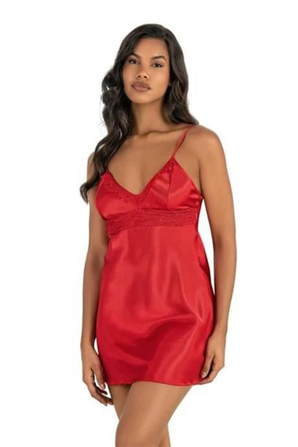 Markano  Kırmızı Kısa Saten Gecelik