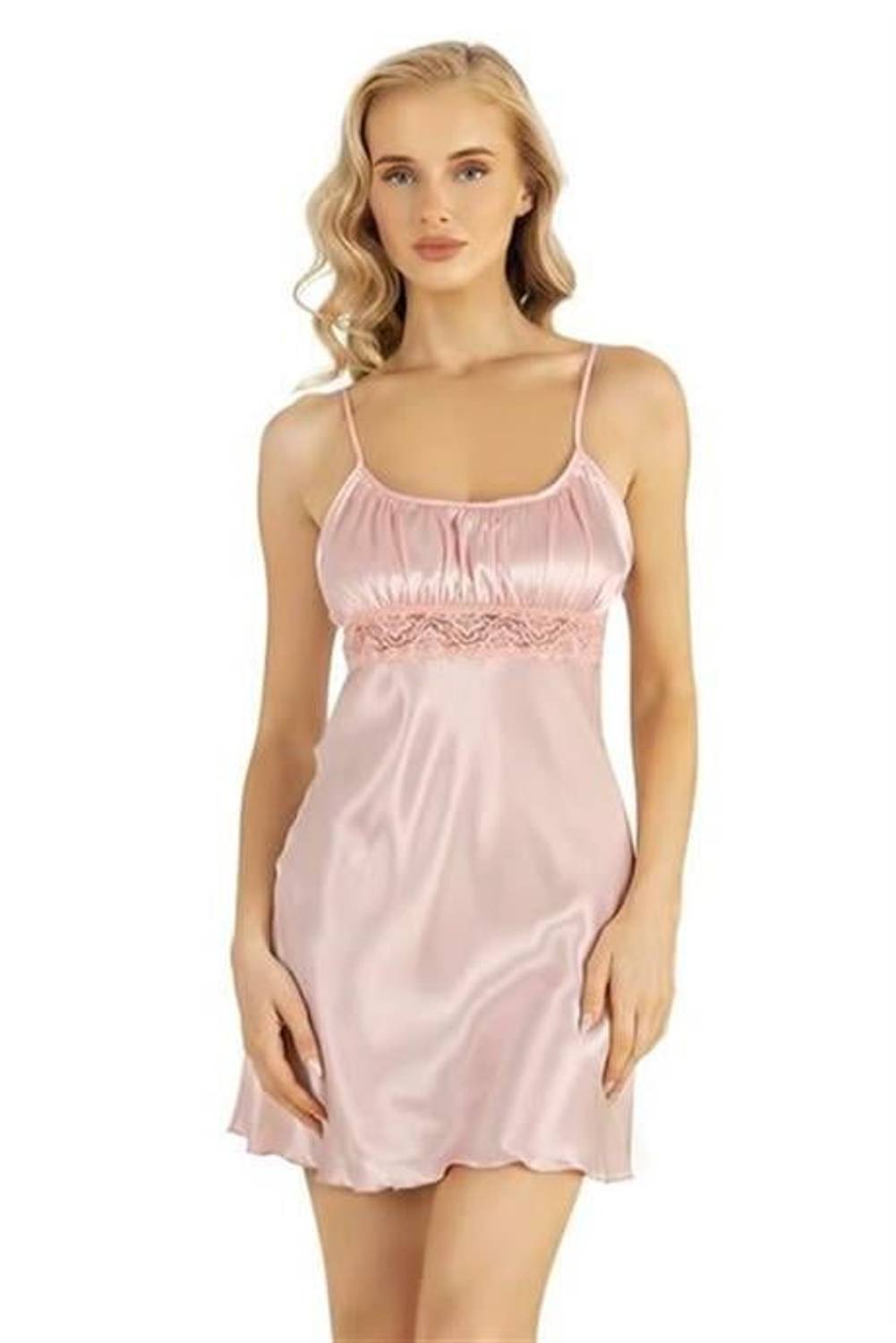 Markano  Somon Kısa Saten Gecelik 