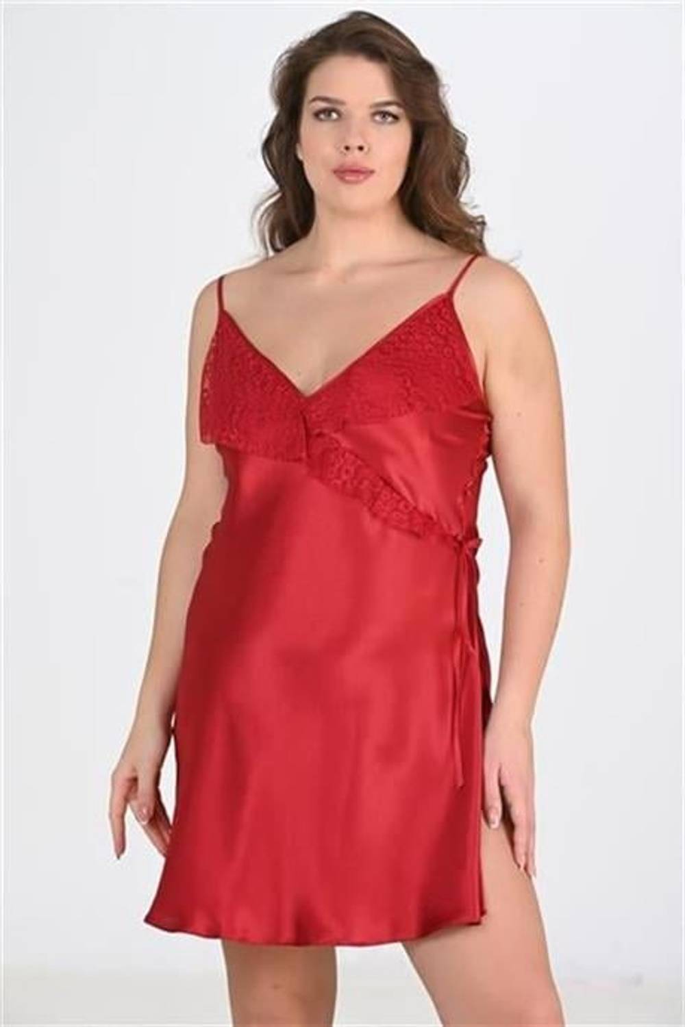 Markano  Büyük Beden Bordo Gecelik 