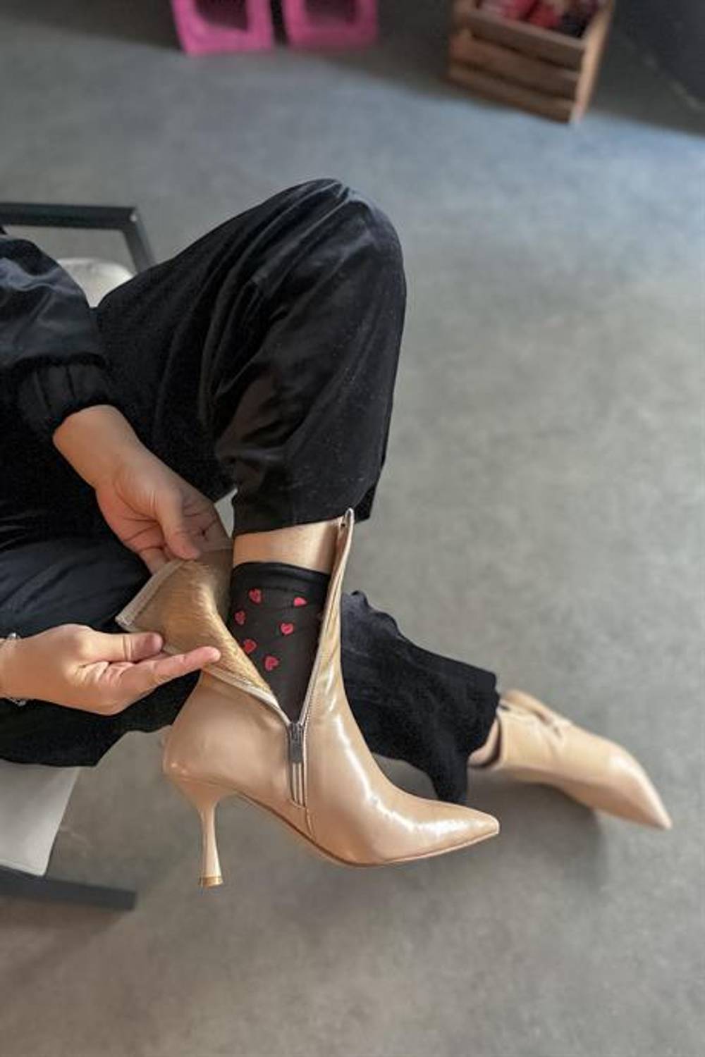 Markano Zoi Bej Cilt Streç Fermuarlı Kadın Topuklu Bot