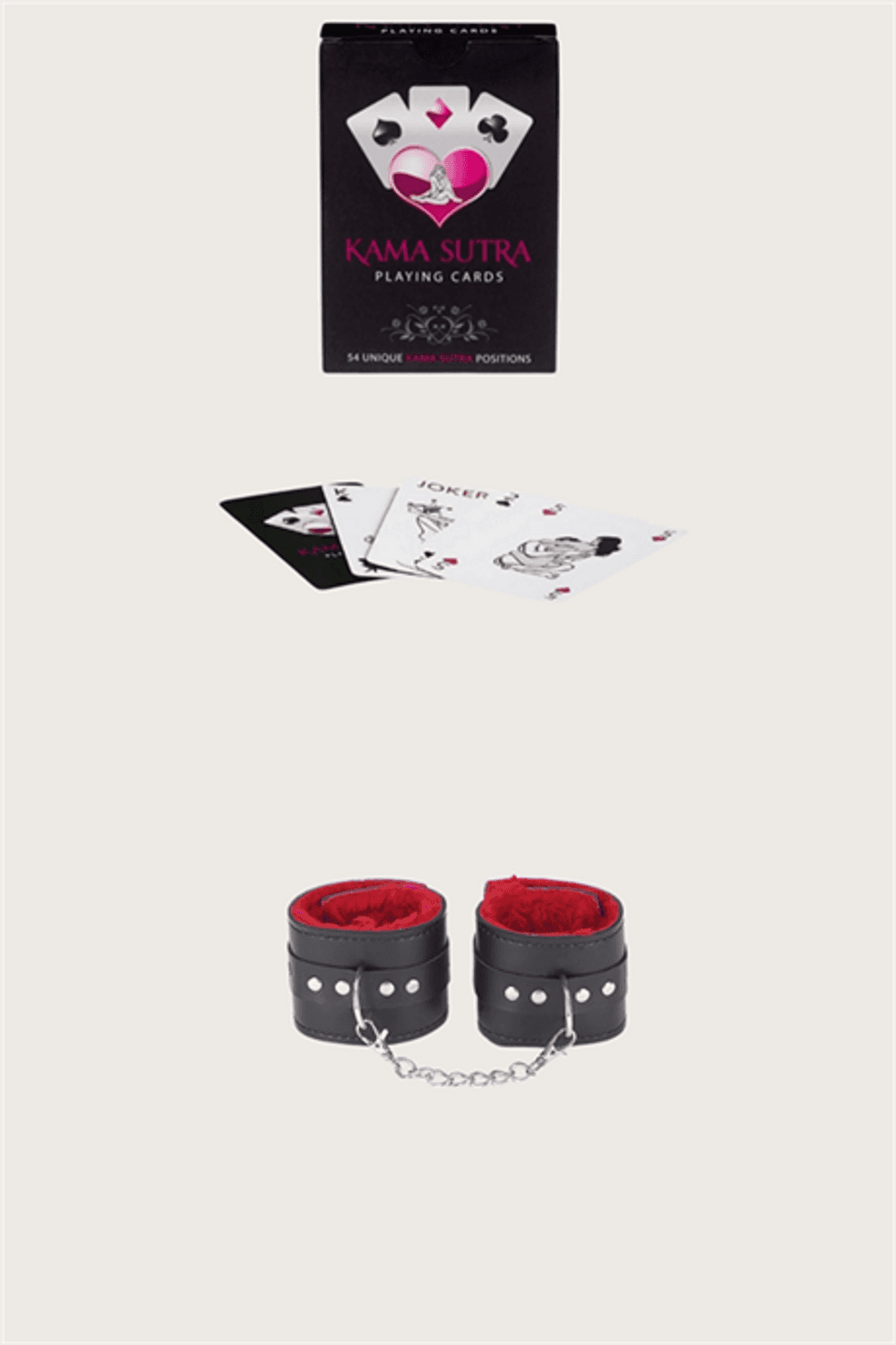 Markano  Sexy Görselli Oyun Kartı Kama Sutra Siyah Kırmızı Kelepçe Set
