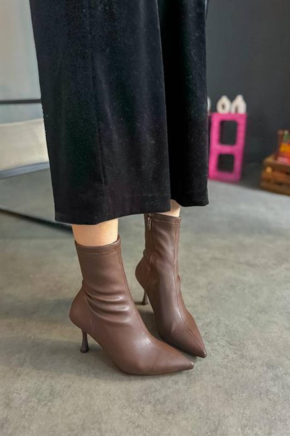 Markano Zoi Acı Kahve Cilt Streç Fermuarlı Kadın Topuklu Bot