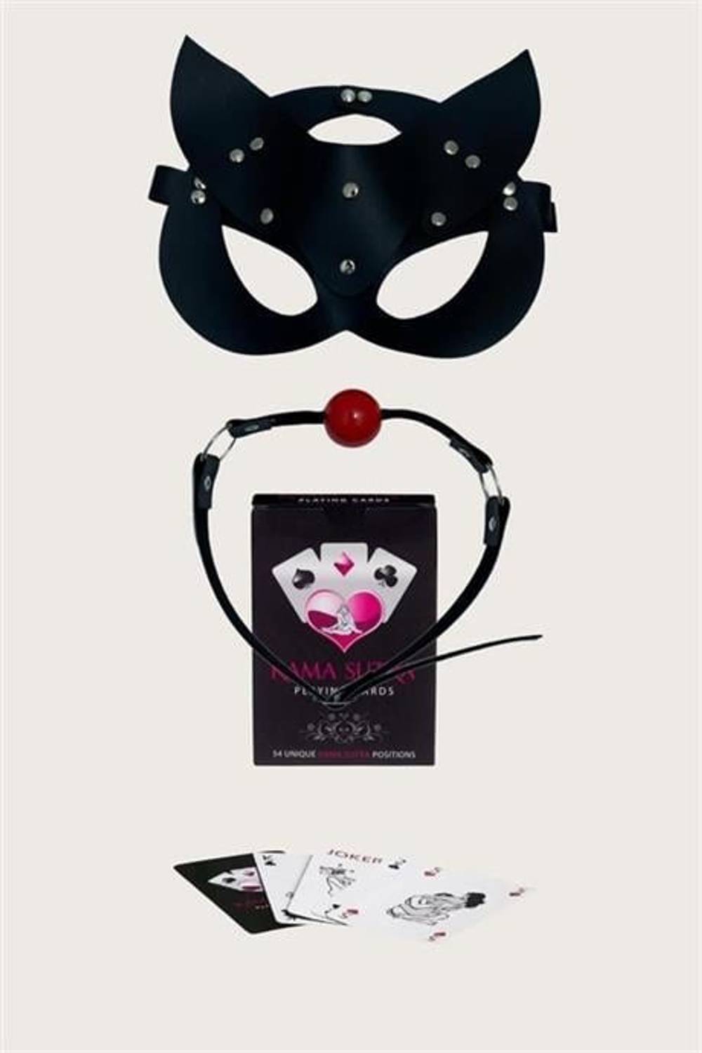 Markano  Sexy Görselli Oyun Kartı Kama Sutra Siyah Ağız Topu Maske Set