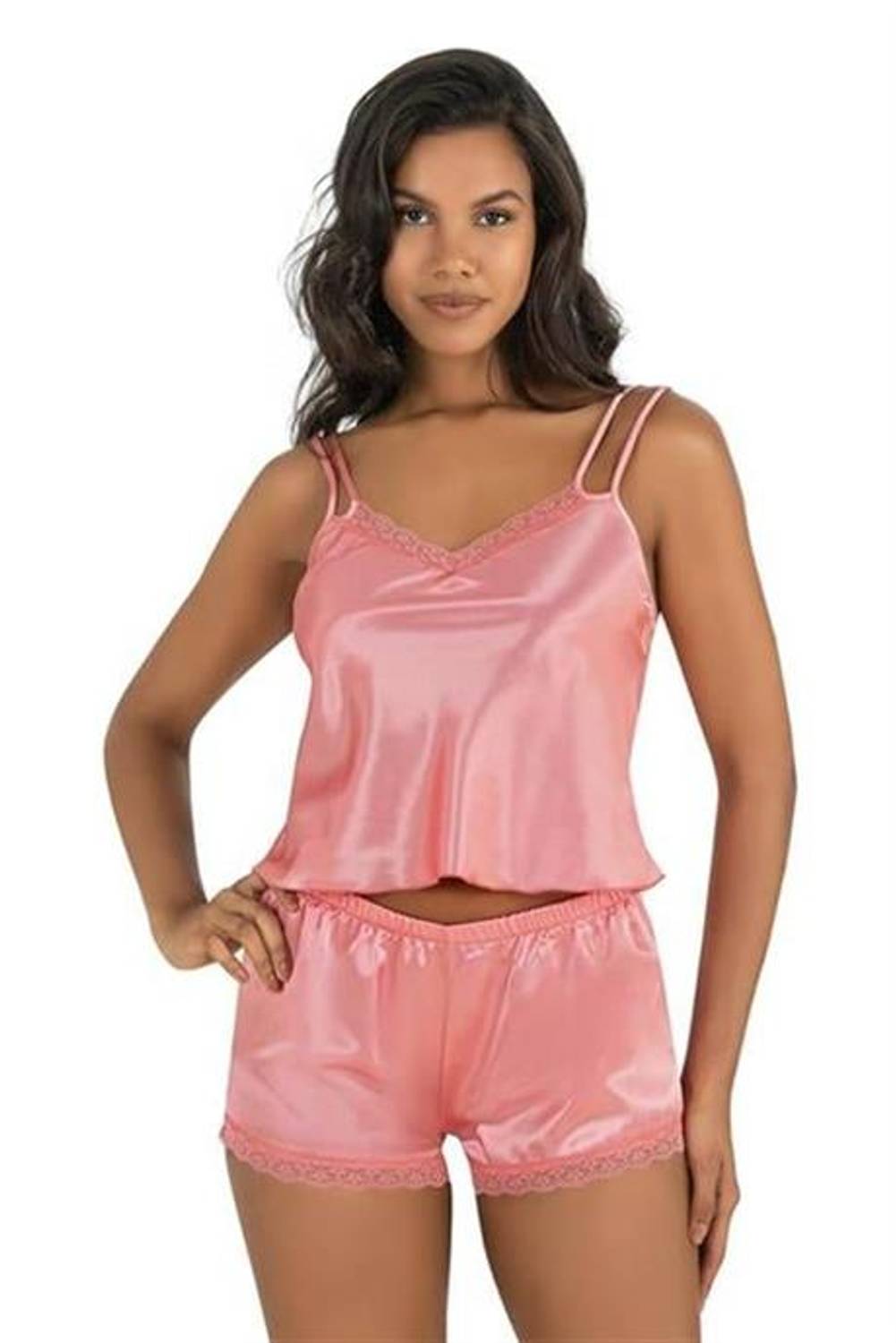 Комплект с краткими шортами Markano из атласа, 100% местного производства, не содержит канцерогенов, размеры S, XL, L, M, цвет: коралловый