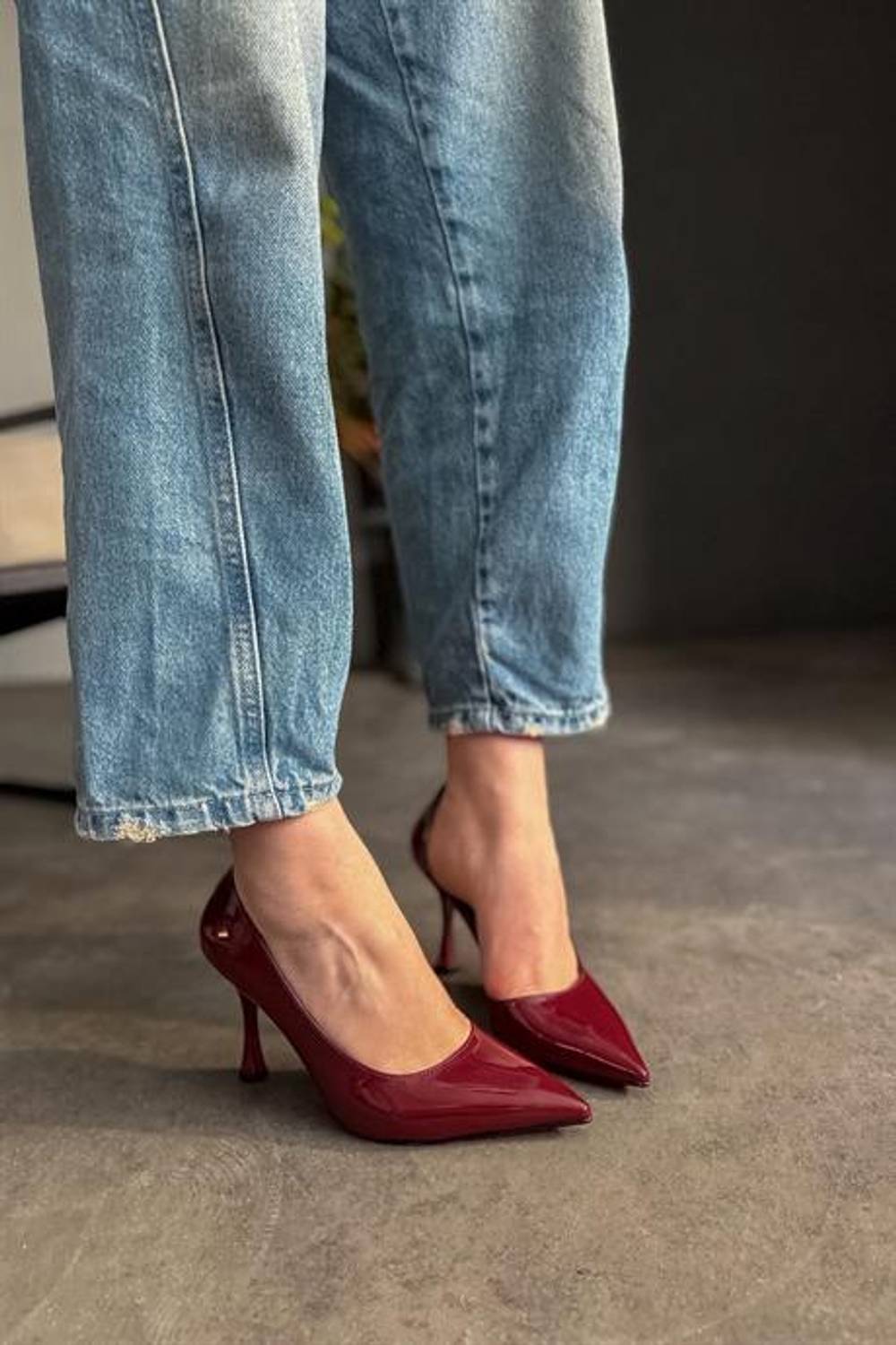 Markano Alte Bordo Rugan Topuklu Kadın Ayakkabı