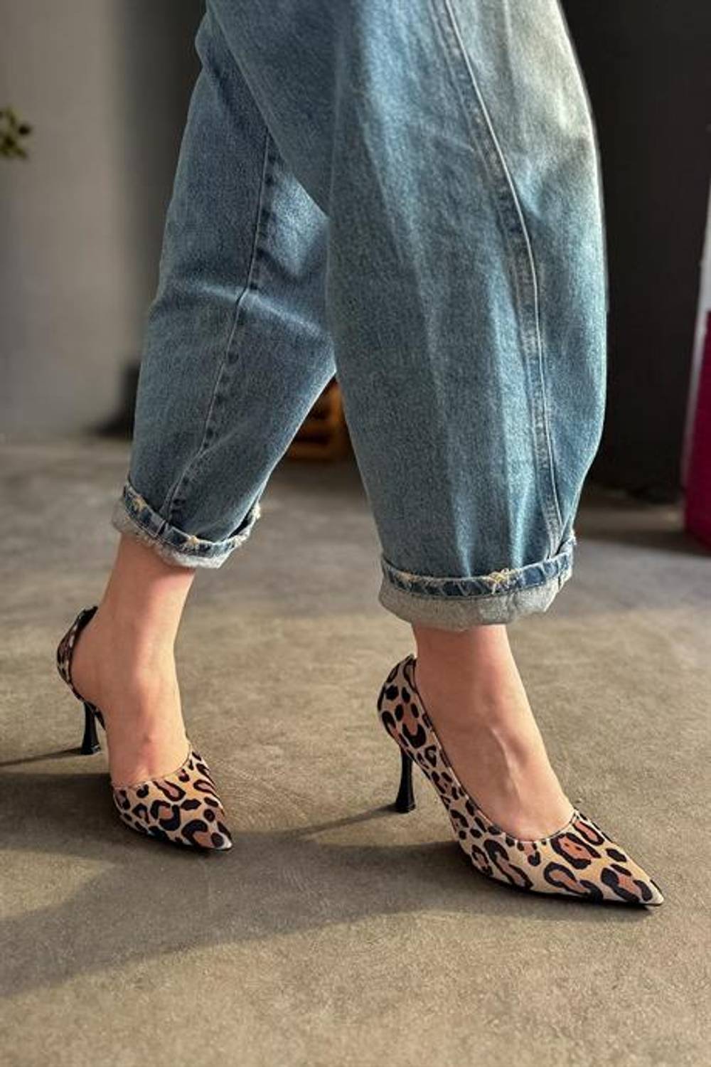 Markano Alte Leopar Süet Topuklu Kadın Ayakkabı