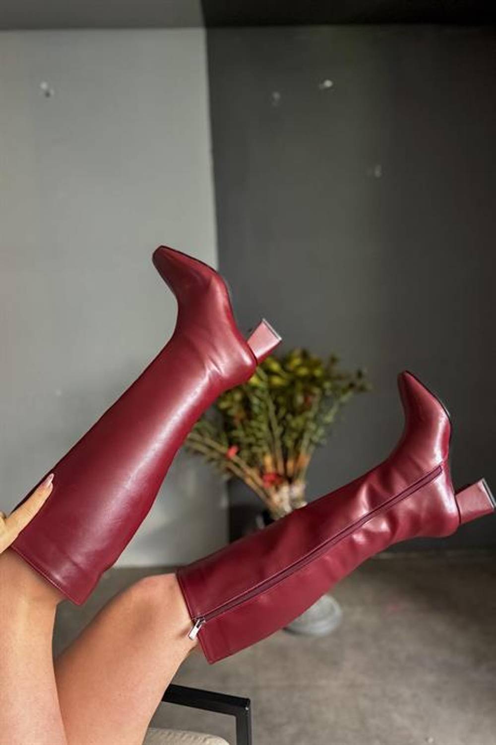 Markano Jadire Bordo Cilt Küt Burun Kadın Çizme