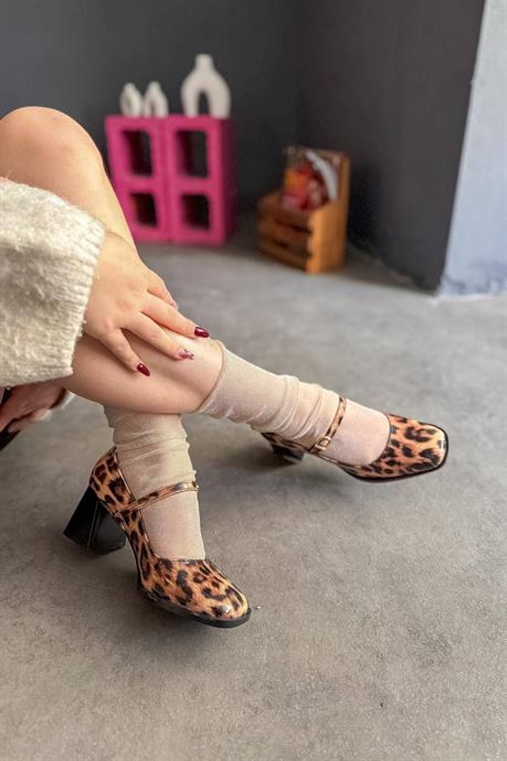 Markano Aural Leopar Rugan Gold Toka Detaylı Kadın Topuklu Ayakkabı