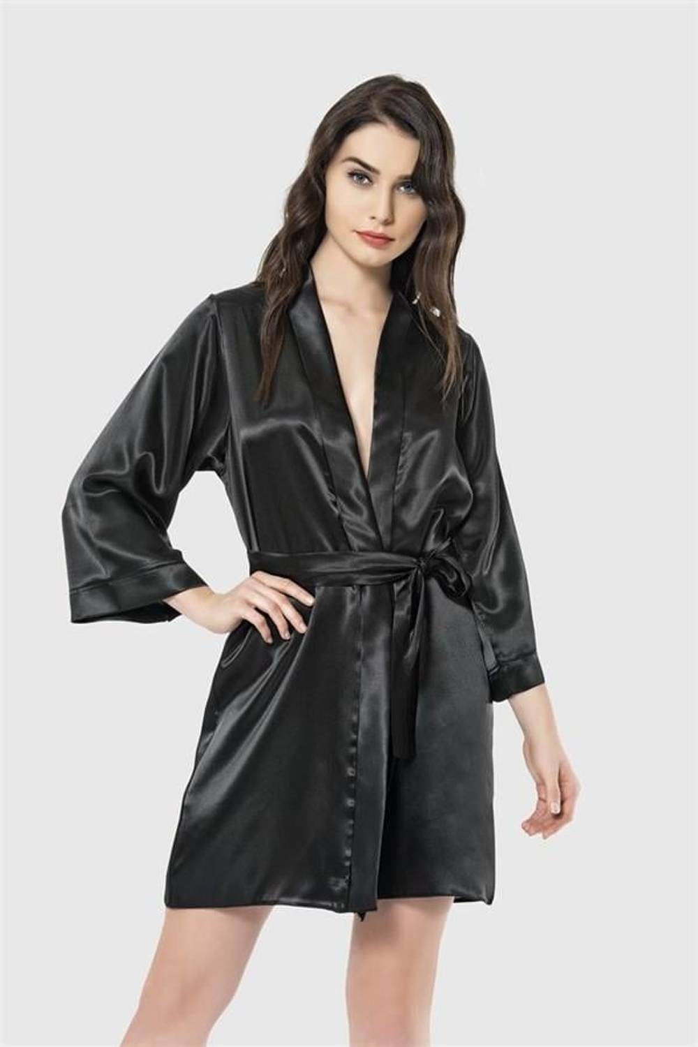 Короткий черный атласный халат Markano, 100% местное производство, не содержит канцерогенных веществ