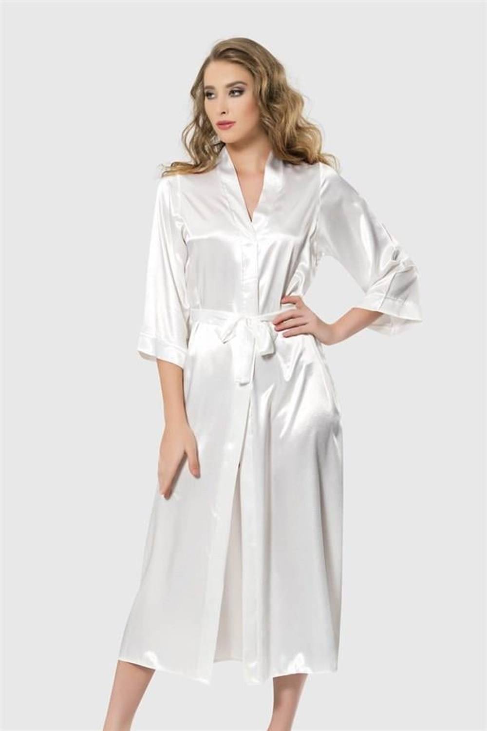 Markano Ecru Long Satin Dressing Gown
