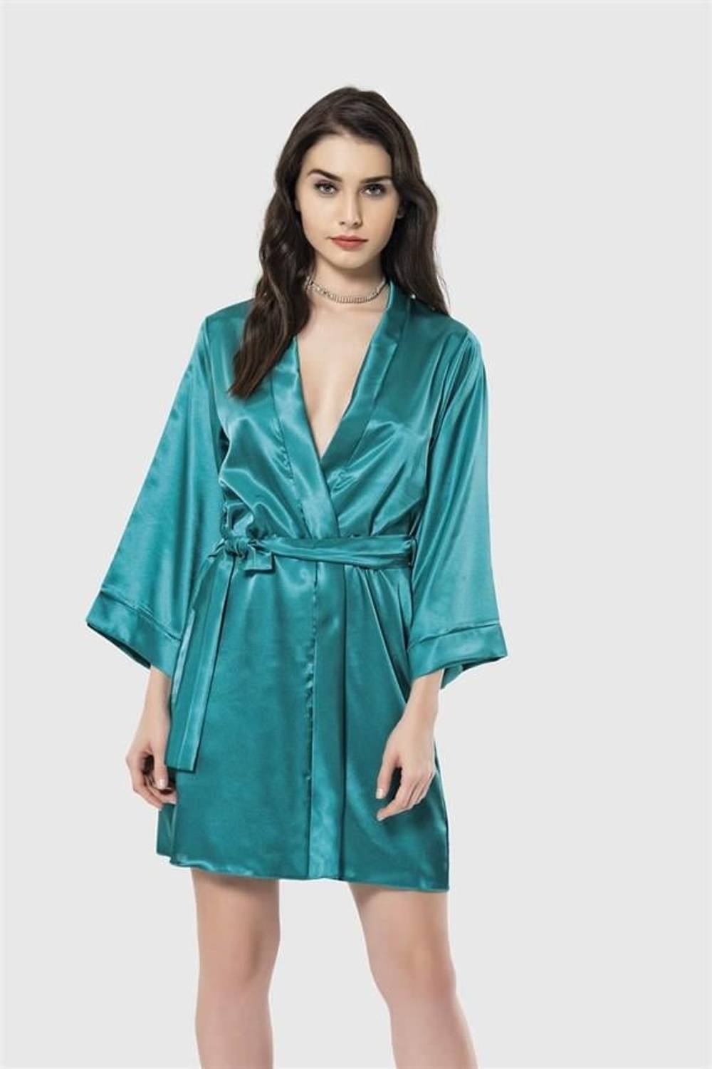 Markano  Zümrüt Kısa Saten Sabahlık