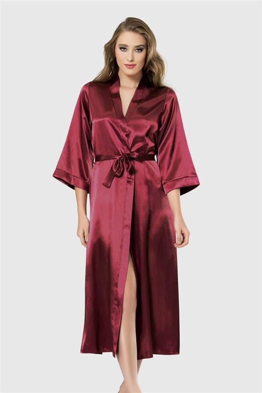 Markano Claret Red Long Satin Dressing Gown