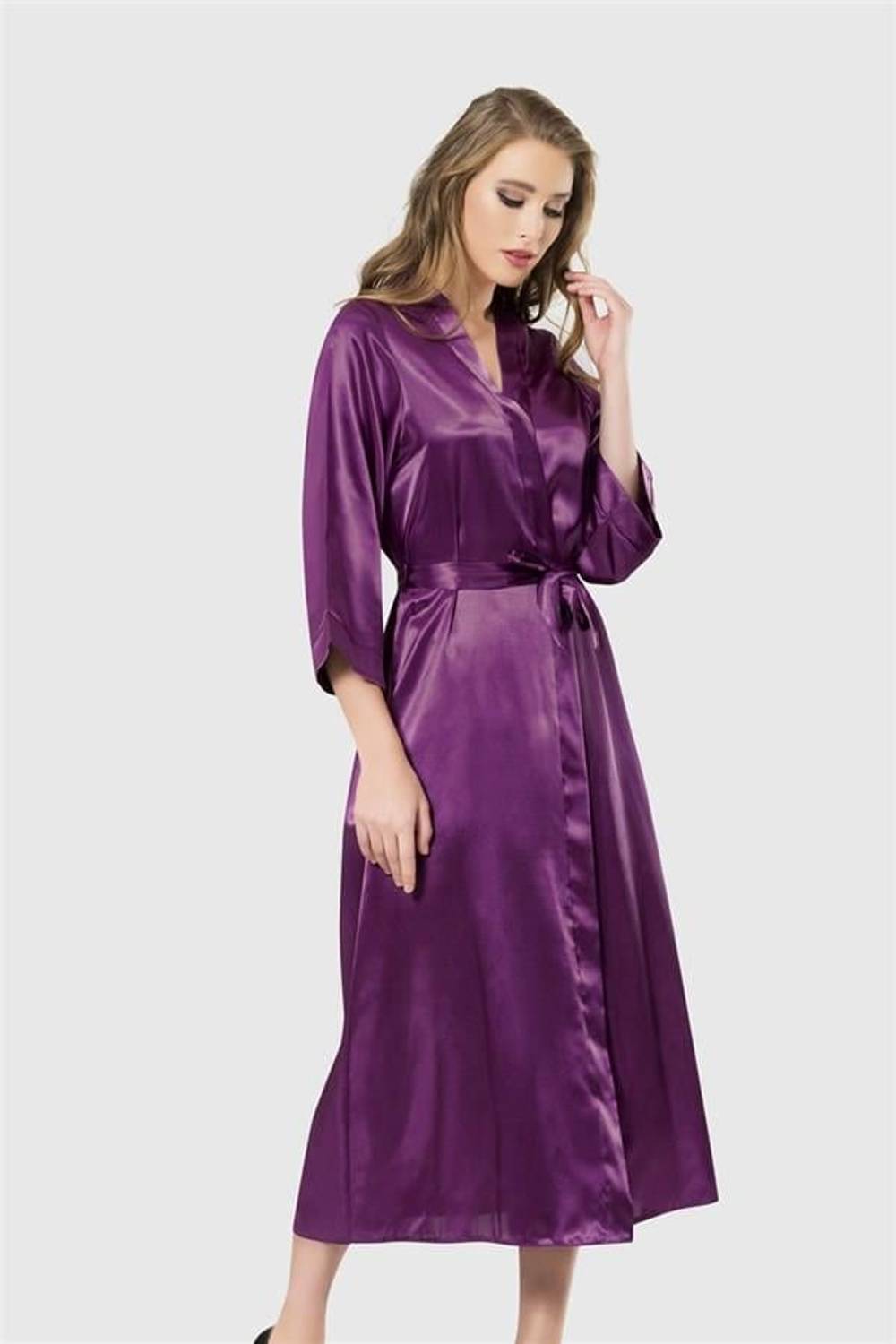 Markano Purple Long Satin Dressing Gown