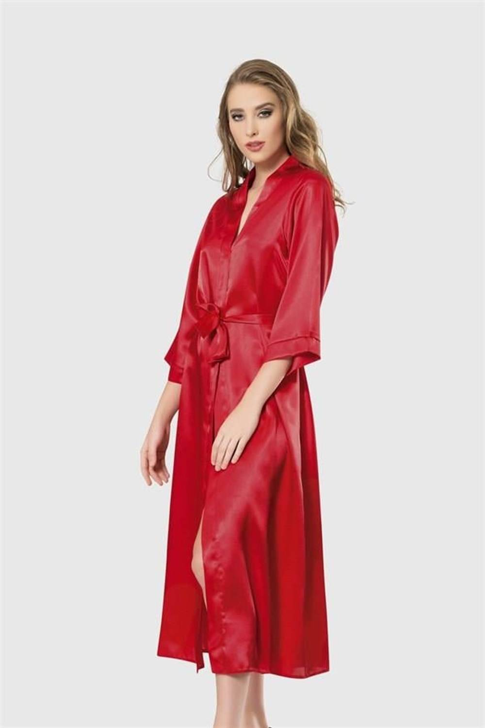 Markano Red Long Satin Dressing Gown