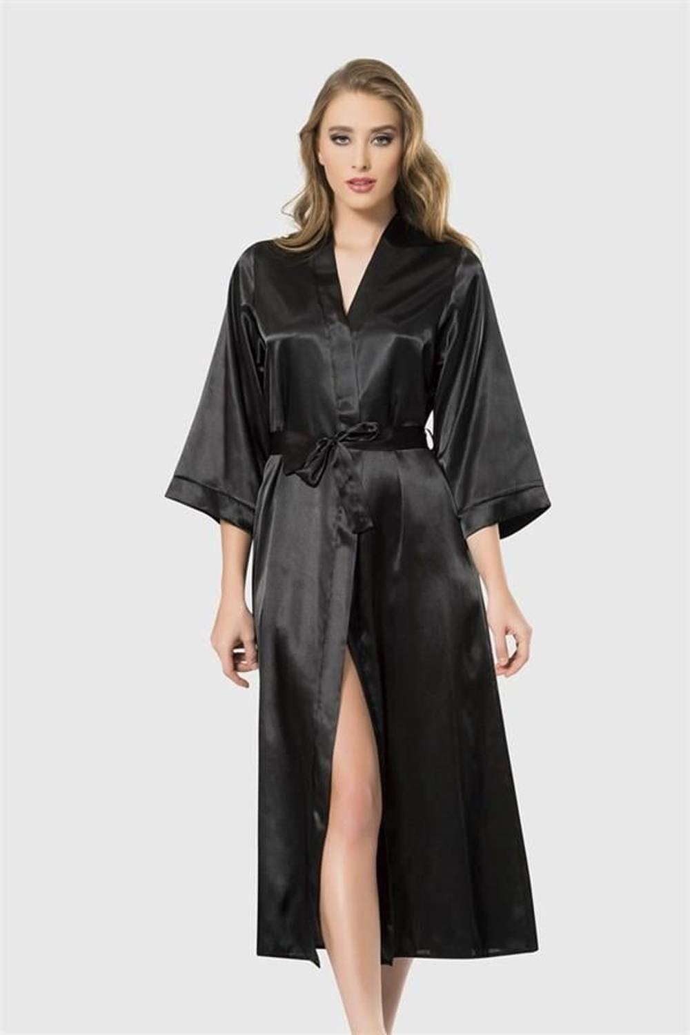 Markano Black Long Satin Dressing Gown