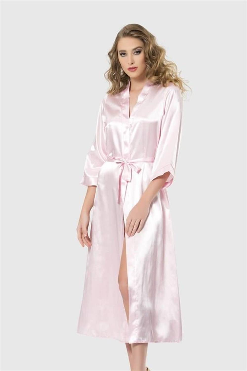 Markano Pink Long Satin Dressing Gown