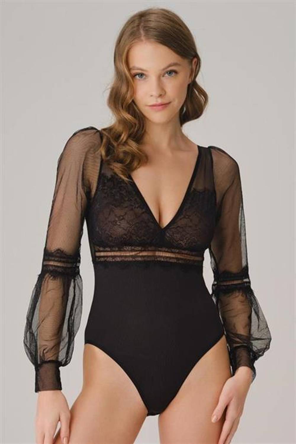 Жіноча блузка з тюлю та мережива Markano з довгим рукавом чорного кольору, розміри S, M, L