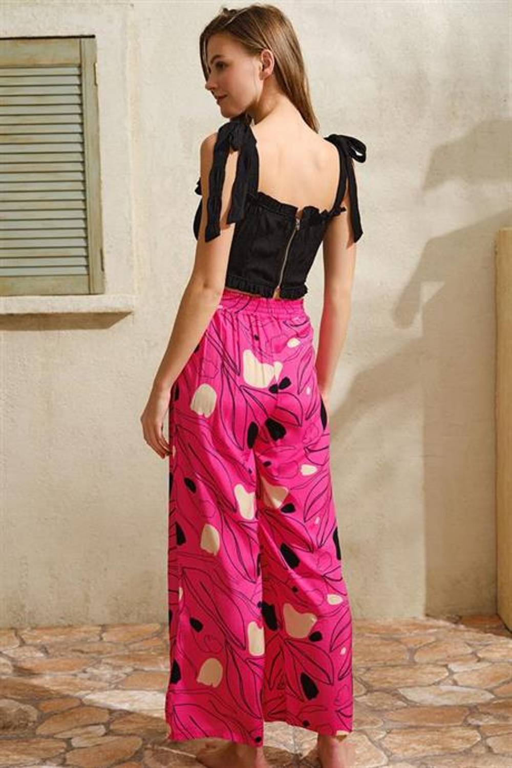 Markano Kalın Askılı Kadın Viskon Çiçek Desenli Sırt Aksesuarlı Yazlık Dantel Detaylı Pijama Altı Markano 