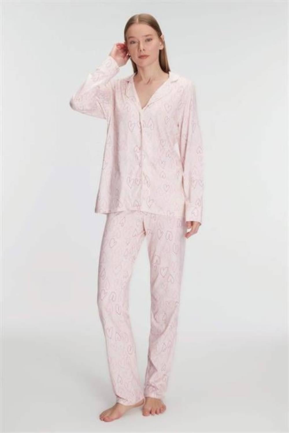 Комплект пижамы Markano: рубашка и брюки из хлопкового-modal, длинный рукав, мягкий розовый, удобный, стильный, для дома и отдыха, разные размеры