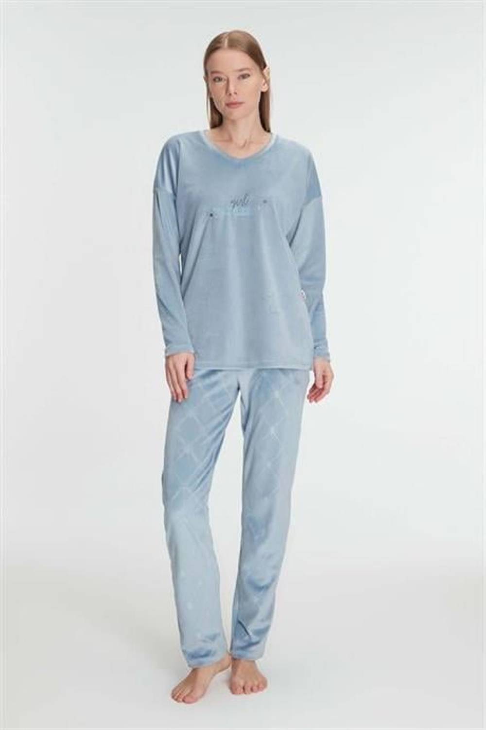 Markano  Uzun Kol V Yaka Sweatshirt ve Pantolon Takım Pijama Takımı