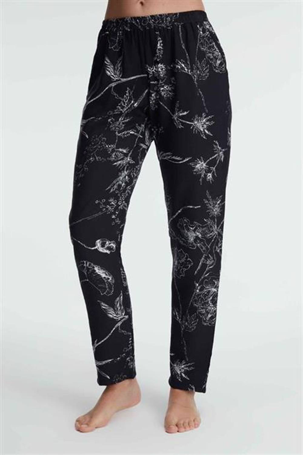 Markano  Günlük Ev Giyimi Viskon Çiçek Desenli Yazlık Örme Normal Bel Pijama Altı