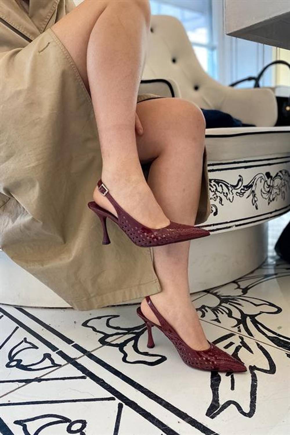 Markano Lucin Bordo Rugan File Detaylı Kadın Topuklu Ayakkabı