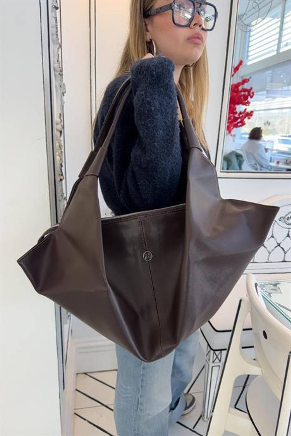 Markano Jule Acı Kahve Mat Fermuarlı Büyük Kadın Kol Çantası