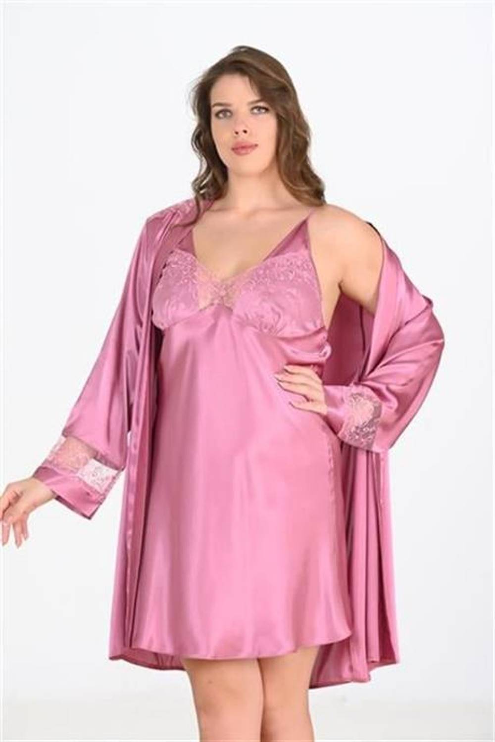 Markano  Büyük Beden 2li Gülkurusu Sabahlık Takımı Bigsize 