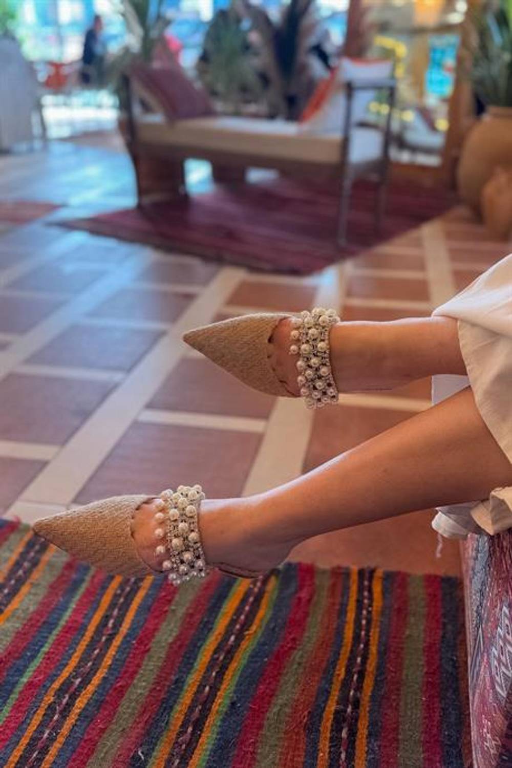 Markano Legol Hasır İnci Taş Detaylı Kadın Terlik