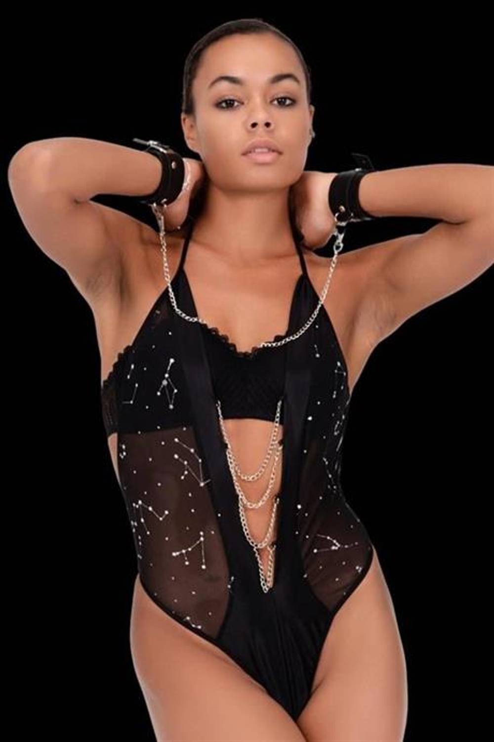 Markano   Baskılı Tül ve Önü Zincirli Şık Babydoll Body