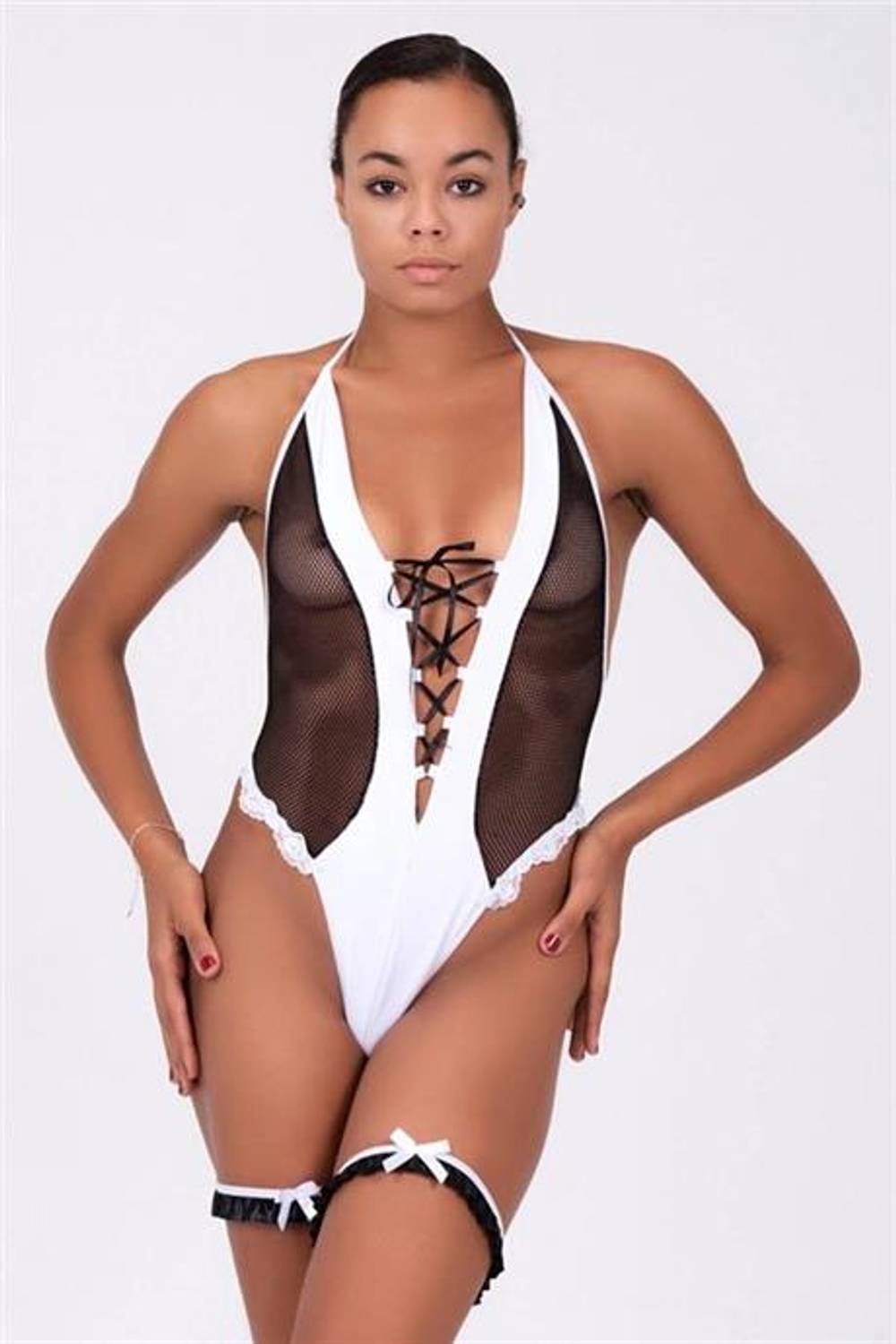 Markano   File ve Dantel Önü Kurdelalı Şık Fantezi Babydoll Body