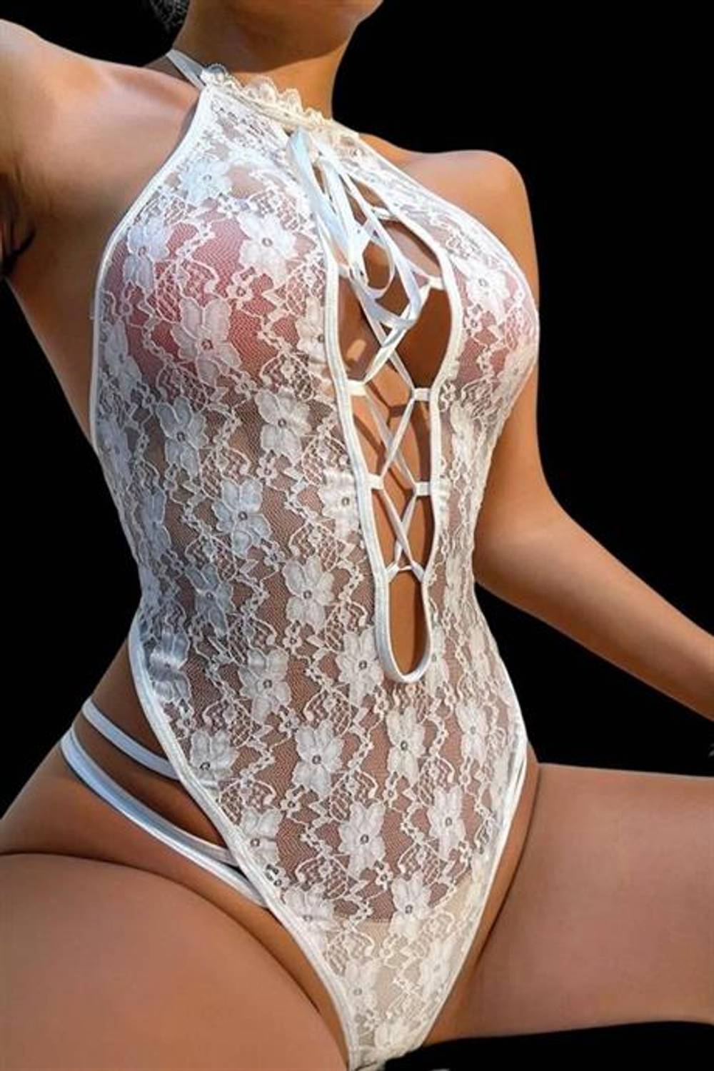 Markano   Beyaz Fantezi Dantelli Babydoll Body